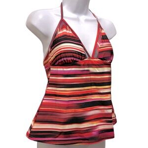NWT Colorful Kenneth Cole Striped Tummy Toner Tankini Swim Top-Large